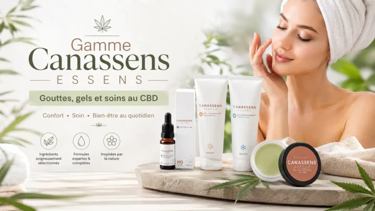 Gamme Canassens ESSENS avec gouttes au CBD, gel chauffant, gel rafraîchissant et onguent universel