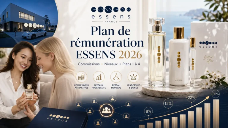Plan de rémunération ESSENS 2026 avec commissions, niveaux, produits et développement du réseau